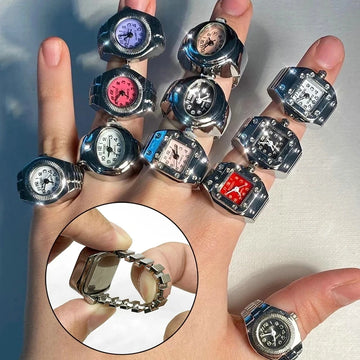DAIIIBABYYY  -  Steel Fun Jewelry New Creative Watch Finger Ring for Teens Fashion Individuality Punk Couple Rings Digital Watch Stretchy Rings